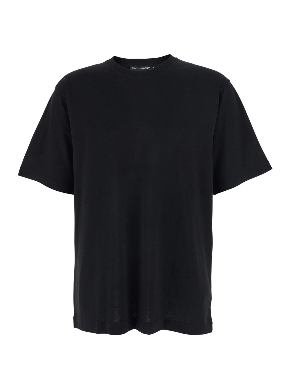 Dolce & Gabbana Men Black Crew Neck T-Shirt With Back Logo Patch In Cotton Man DOLCE & GABBANA