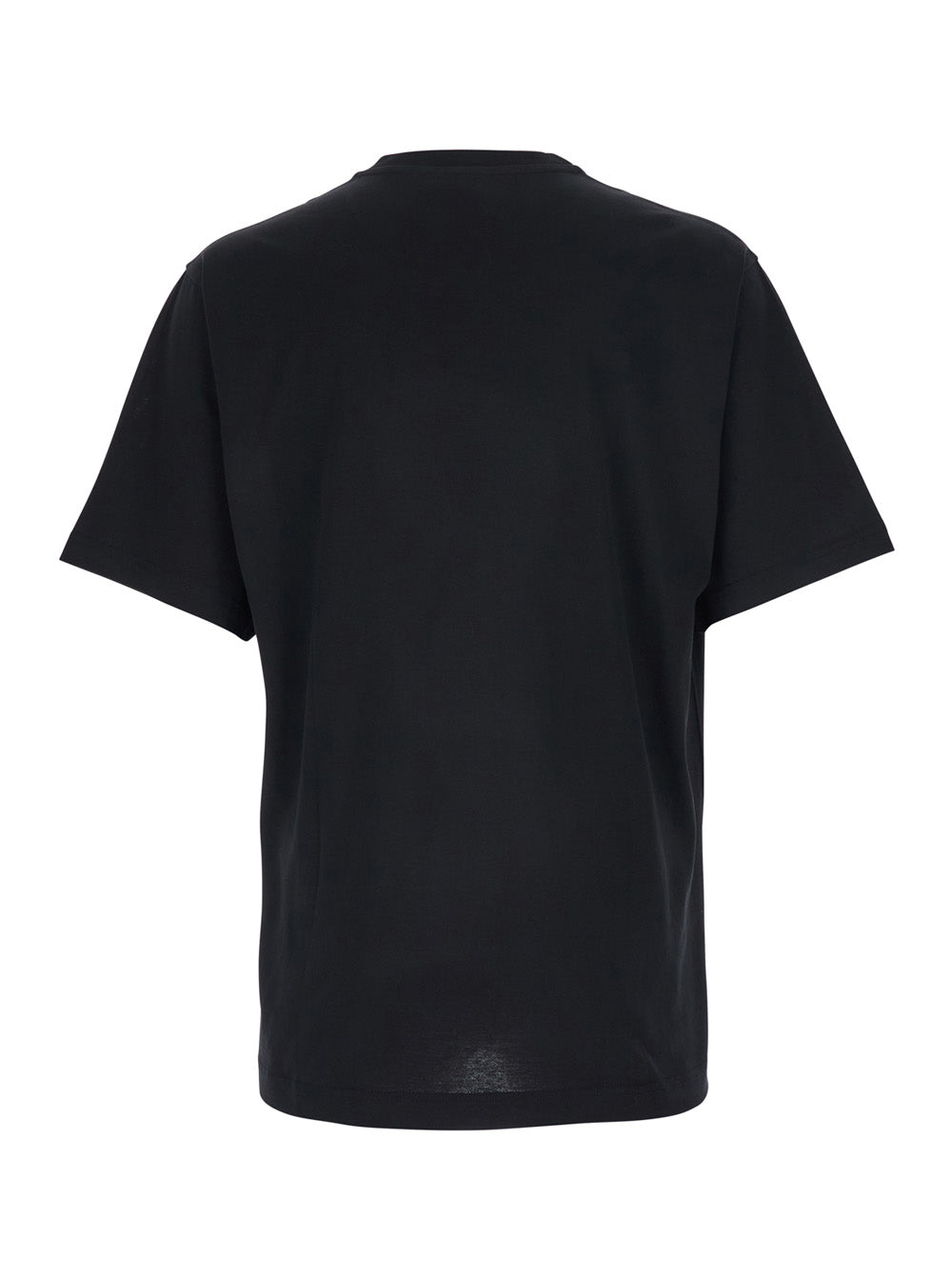 Dolce & Gabbana Men Black Crew Neck T-Shirt With Back Logo Patch In Cotton Man DOLCE & GABBANA