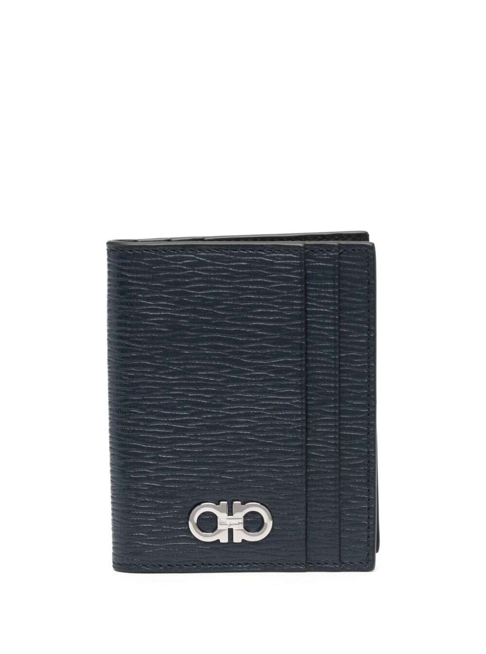 Ferragamo Men Blue Card Holder With Metallic Gancini Logo On The Front In Leather Man FERRAGAMO
