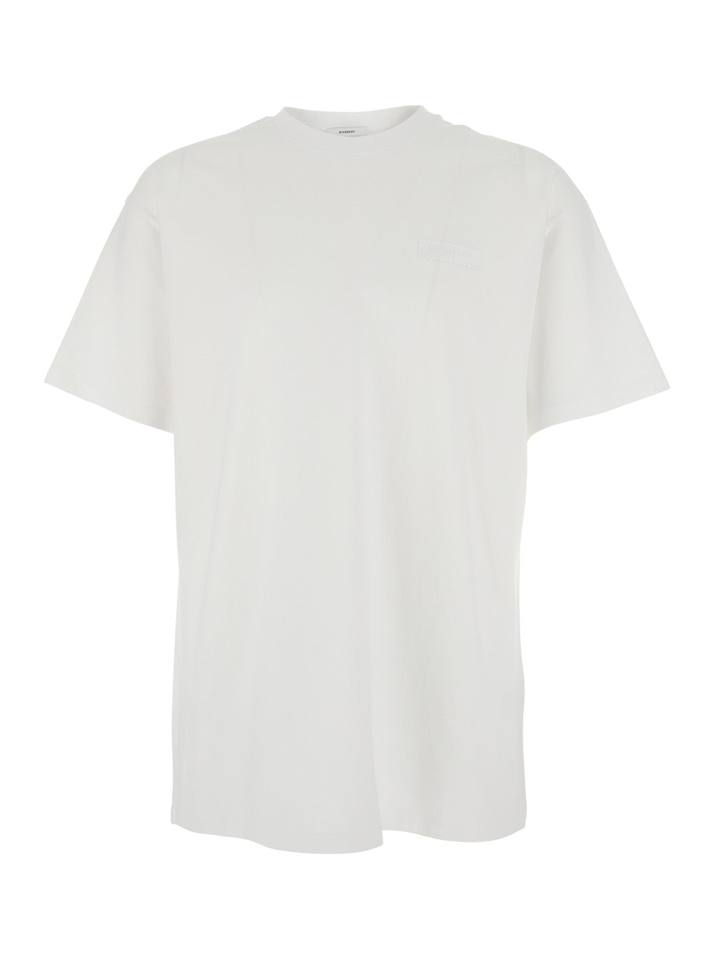 Givenchy Men White Crew Neck T-Shirt With Tone-On-Tone Logo Patch On The Front In Cotton For Men GIVENCHY