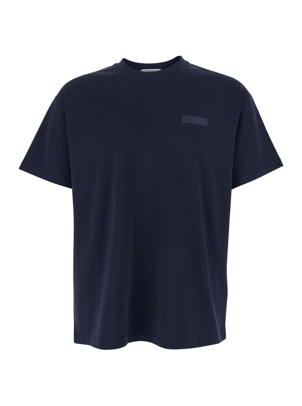 Givenchy Men Blue Crew Neck T-Shirt With Chest Logo Patch In Cotton Man GIVENCHY