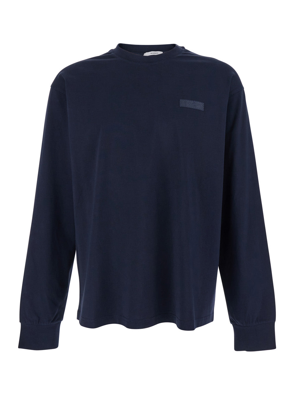Givenchy Men Blue Long-Sleeved T-Shirt With Logo Patch On The Chest In Cotton For Men GIVENCHY