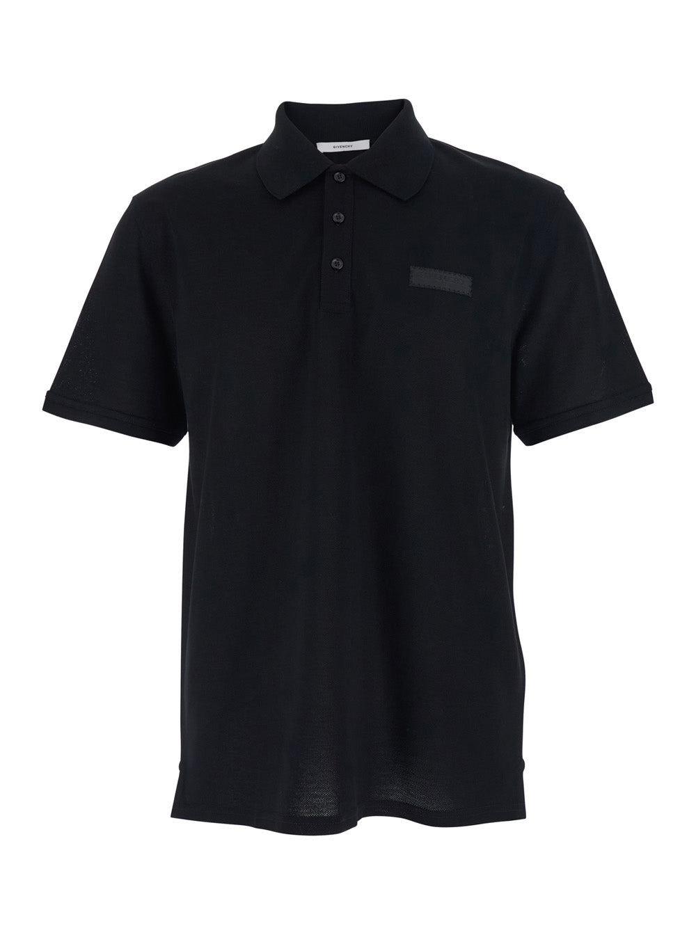 Givenchy Men Black Polo Shirt With Logo Patch On The Front In Cotton For Men GIVENCHY