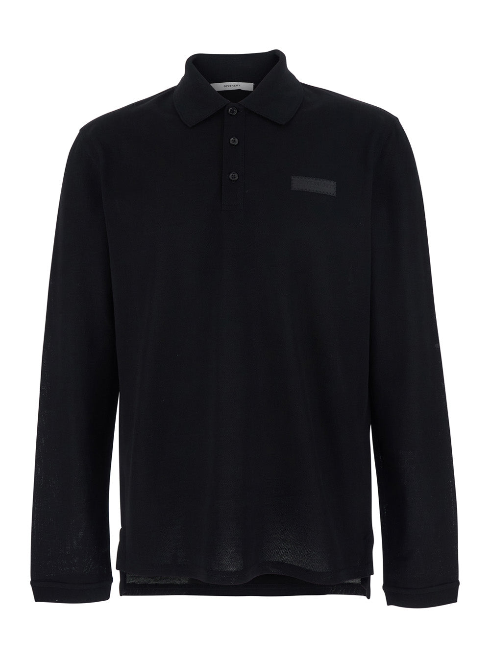 Givenchy Men Black Polo Shirt With Logn Sleeves And Chest Logo Patch In Cotton Man GIVENCHY
