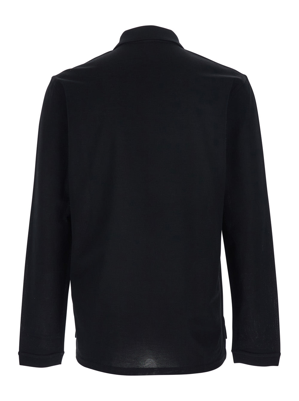 Givenchy Men Black Polo Shirt With Logn Sleeves And Chest Logo Patch In Cotton Man GIVENCHY