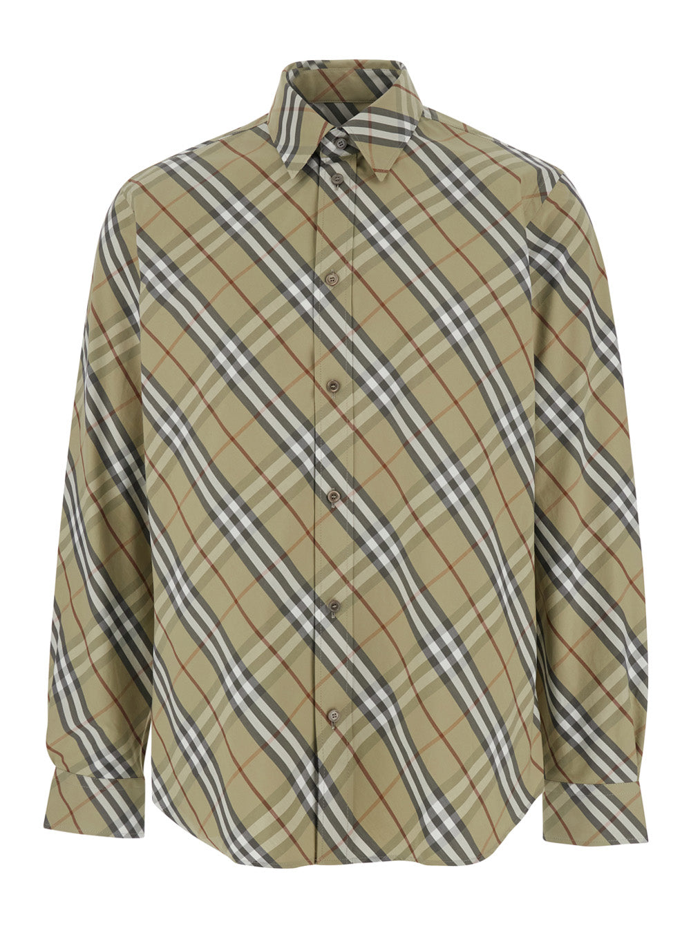 Burberry Men Beige Shirt With Pointed Collar And All-Over Check Motif In Cotton For Men BURBERRY