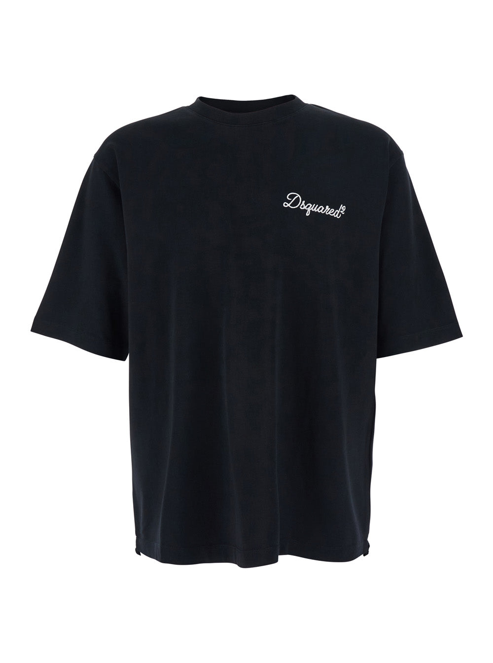 Dsquared2 Men Black T-Shirt With Embroidered Logo On The Chest In Cotton Man DSQUARED2