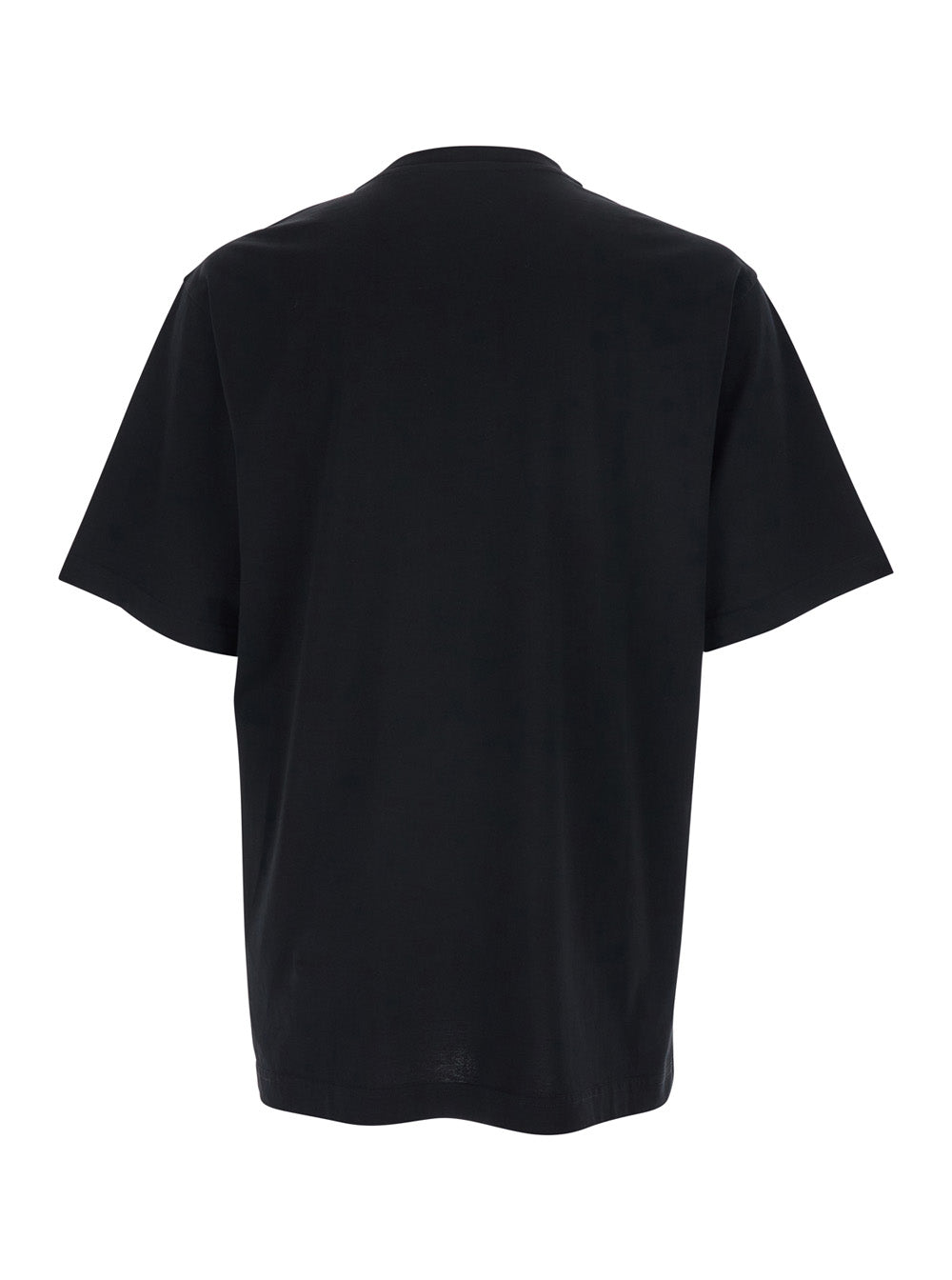 Dolce & Gabbana Men Black Crew Neck T-Shirt With Logo Embroidery On The Front In Cotton For Men DOLCE & GABBANA