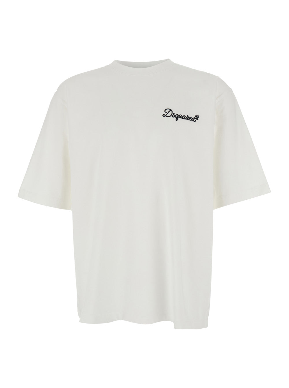 Dsquared2 Men White T-Shirt With Embroidered Logo On The Front In Cotton For Men DSQUARED2