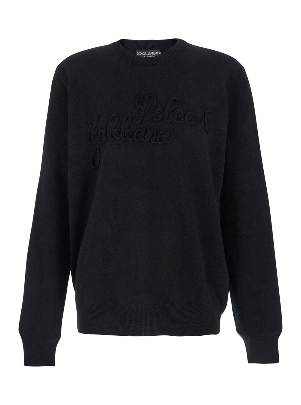 Dolce & Gabbana Men Crew Neck Sweater With Logo Lettering On The Front In Black Wool For Men