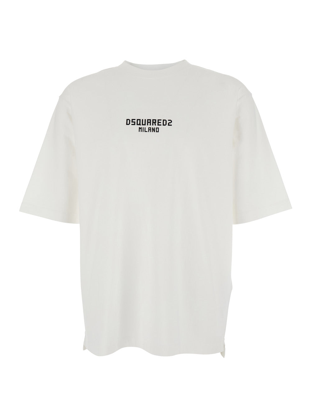 Dsquared2 Men White Crew Neck T-Shirt With Logo Lettering Print On The Front In Cotton For Men DSQUARED2