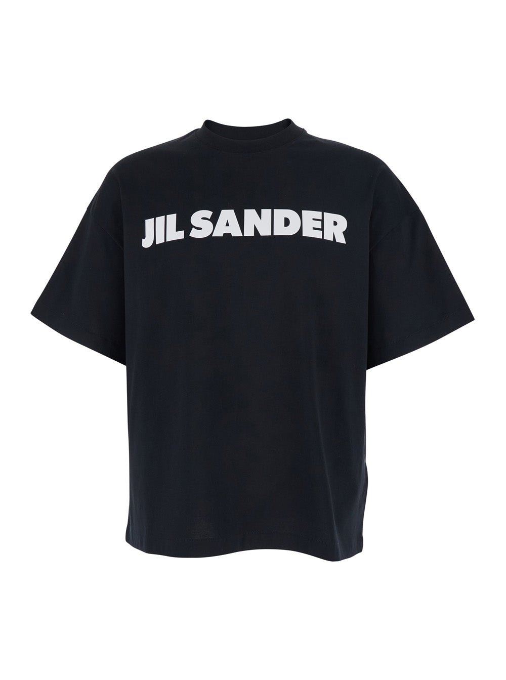 Jil Sander Men Black Crew Neck T-Shirt With Maxi Logo Lettering On The Front In Cotton For Men JIL SANDER