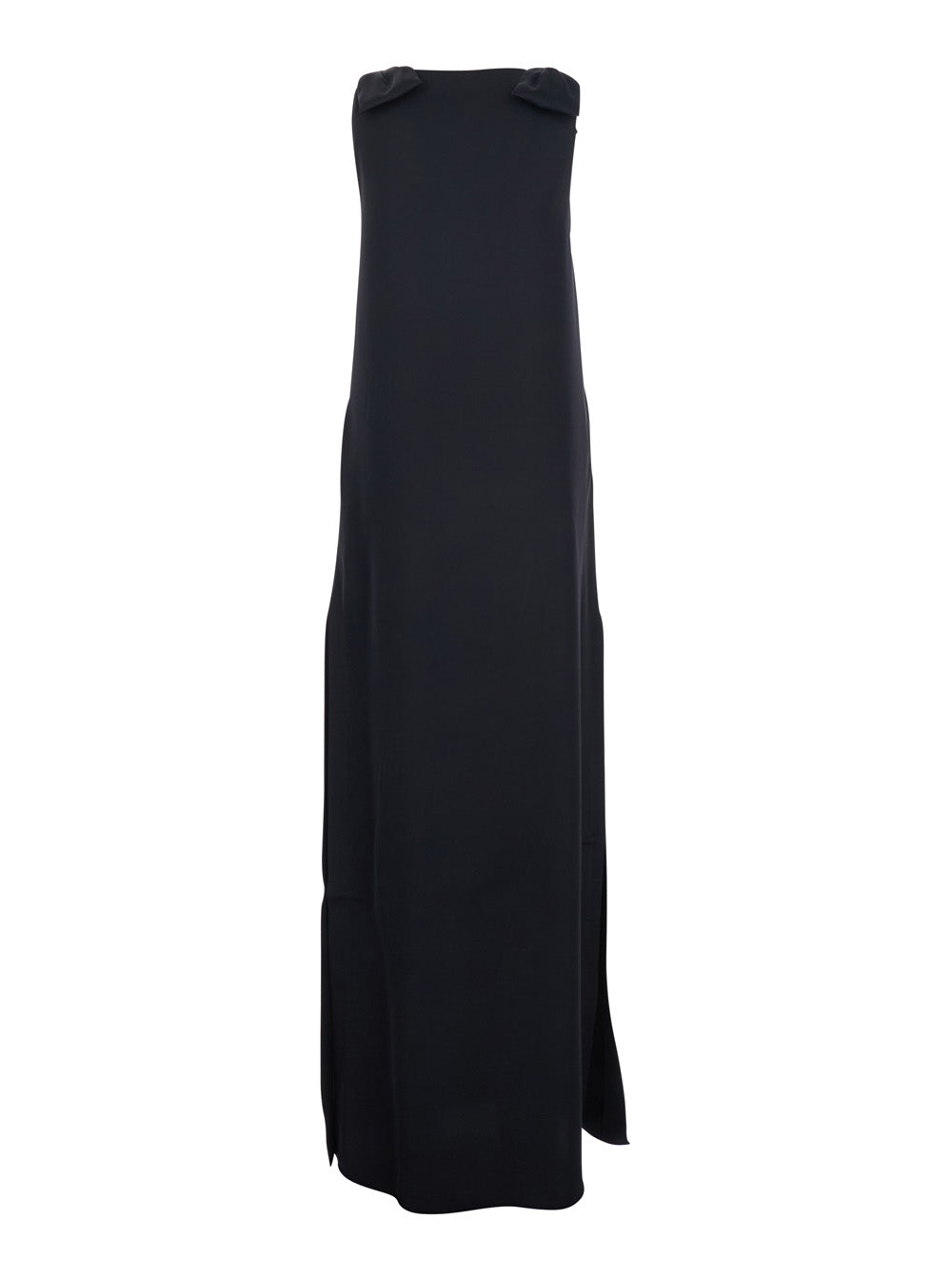 Leplain Women Long Dark Blue Dress With V-Neck And Side Slits In Women's Fabric LEPLAIN