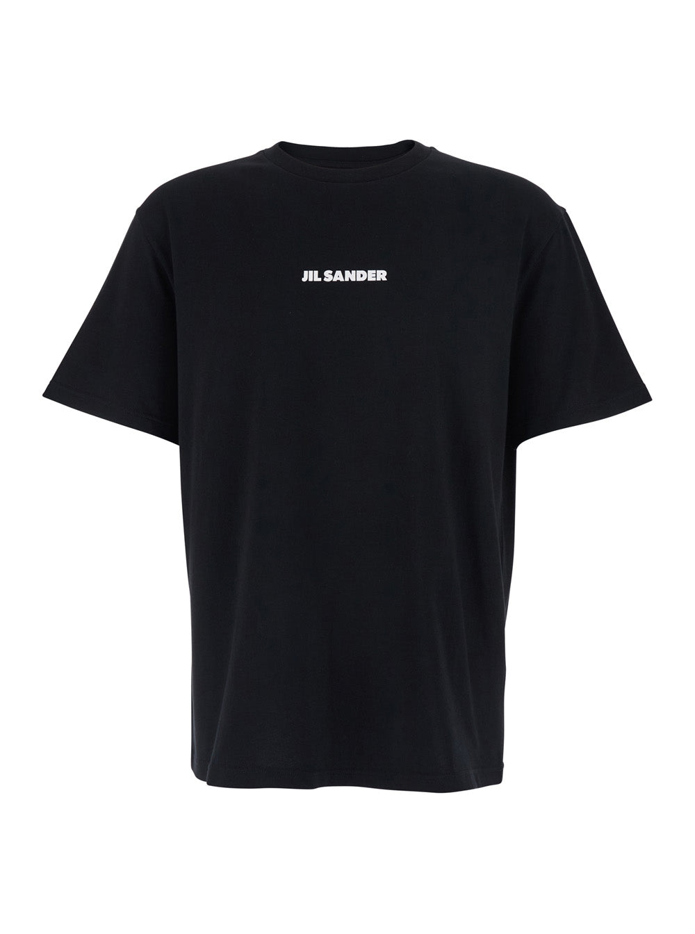 Jil Sander Men Black Crewneck T-Shirt With Logo Lettering On The Front In Cotton Man JIL SANDER