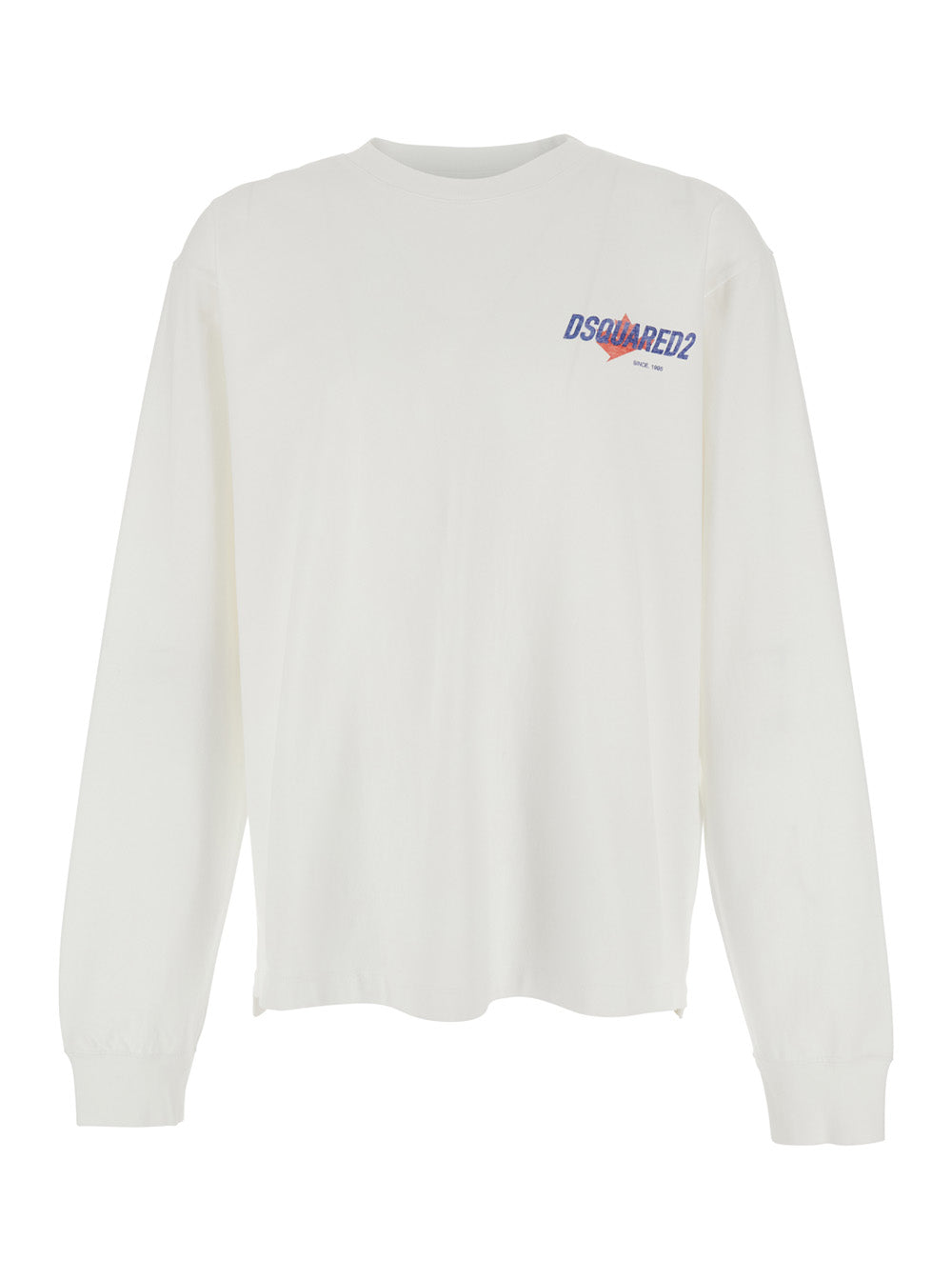 Dsquared2 Men White Sweater With Logo Printed On The Chest In Cotton Man DSQUARED2