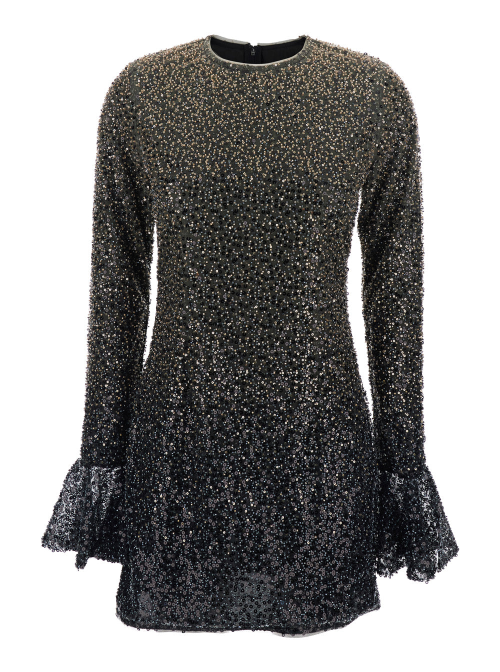 Rotate Women Dress With All-Over Applied Beads And Flared Hems In Metallic Fabric For Women