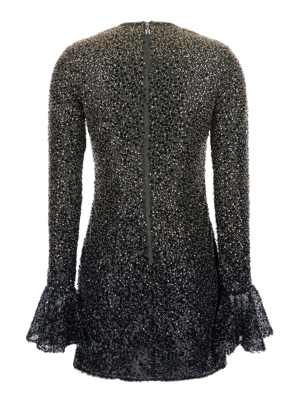 Rotate Women Dress With All-Over Applied Beads And Flared Hems In Metallic Fabric For Women