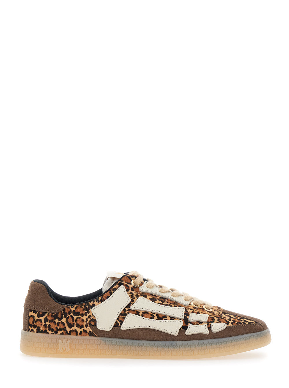 Amiri Men 'Pacific Bones' Brown Low Top Sneakers With Logo Patch On The Tongue And Leopard Motif In Suede For Men AMIRI