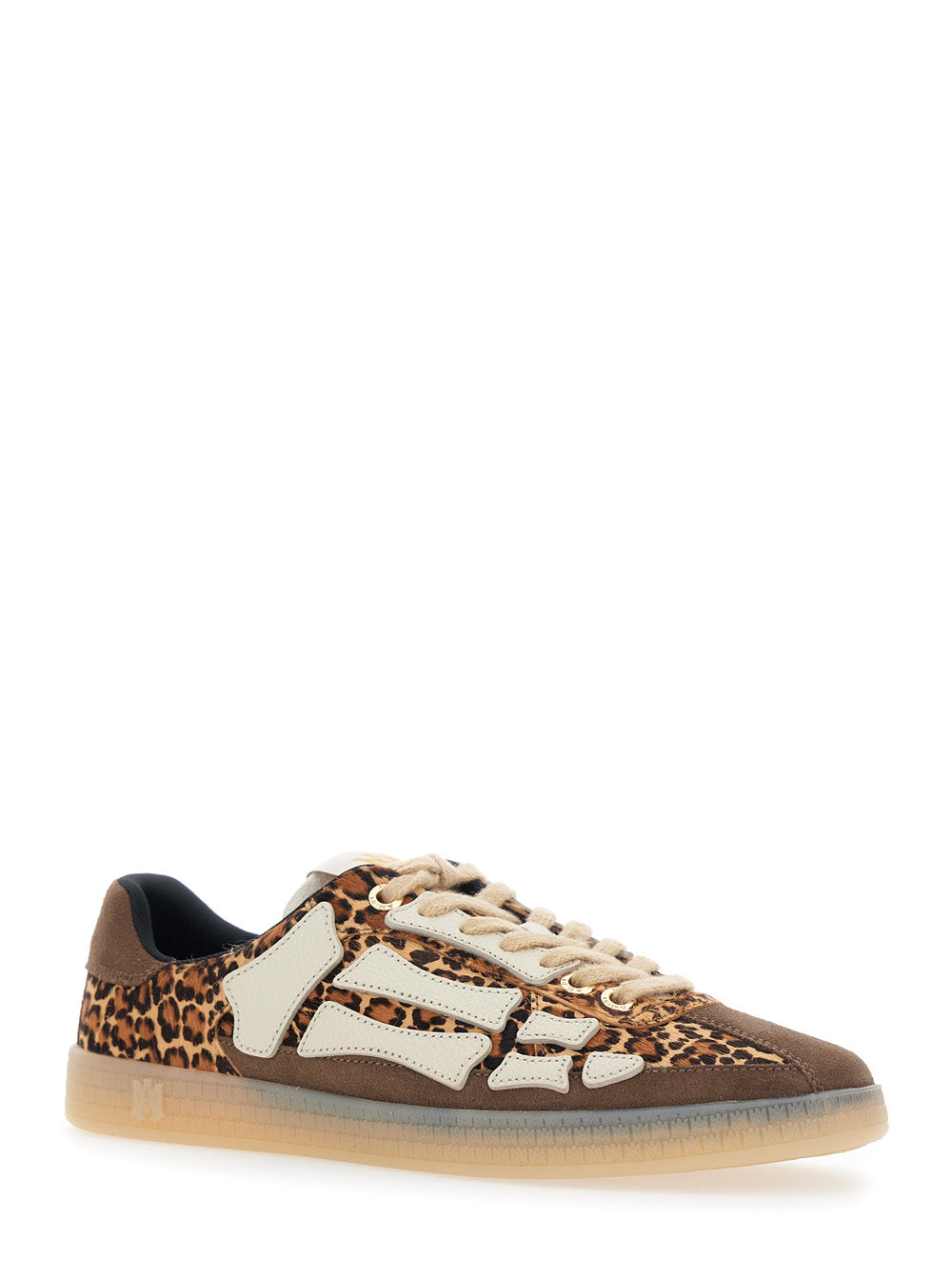 Amiri Men 'Pacific Bones' Brown Low Top Sneakers With Logo Patch On The Tongue And Leopard Motif In Suede For Men AMIRI