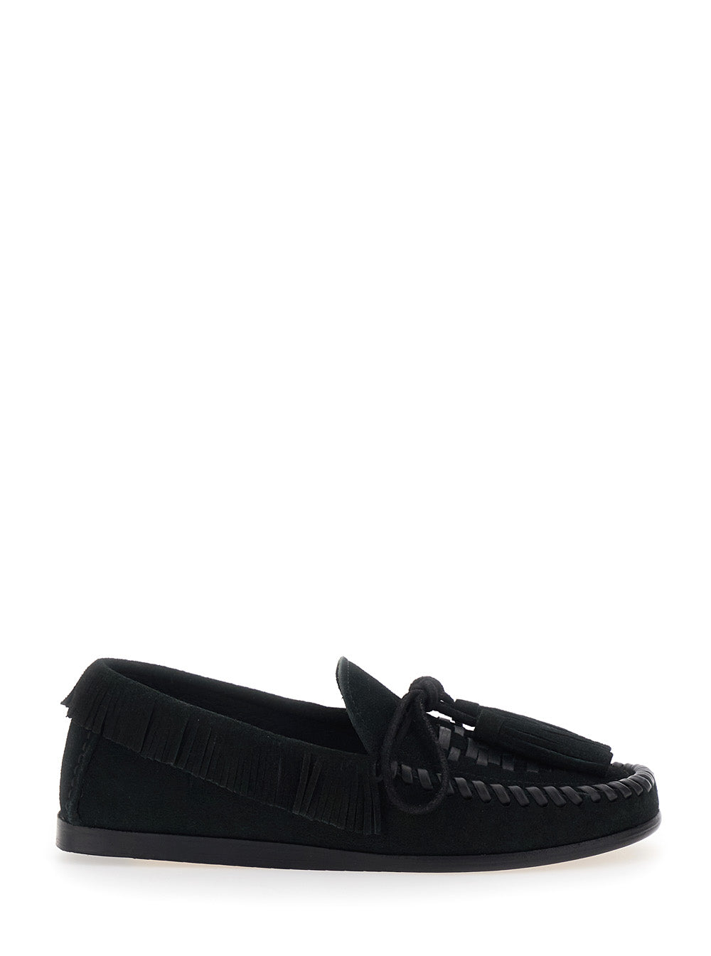 Isabel Marant Women 'Fitza' Black Loafers With Fringed Details And Front Bow In Suede Woman ISABEL MARANT