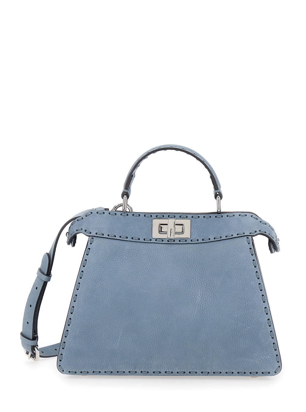 Fendi Women 'Peekaboo Iseeu Small' Light Blue Handbag With Shoulder Strap In Roman Leather Woman FENDI