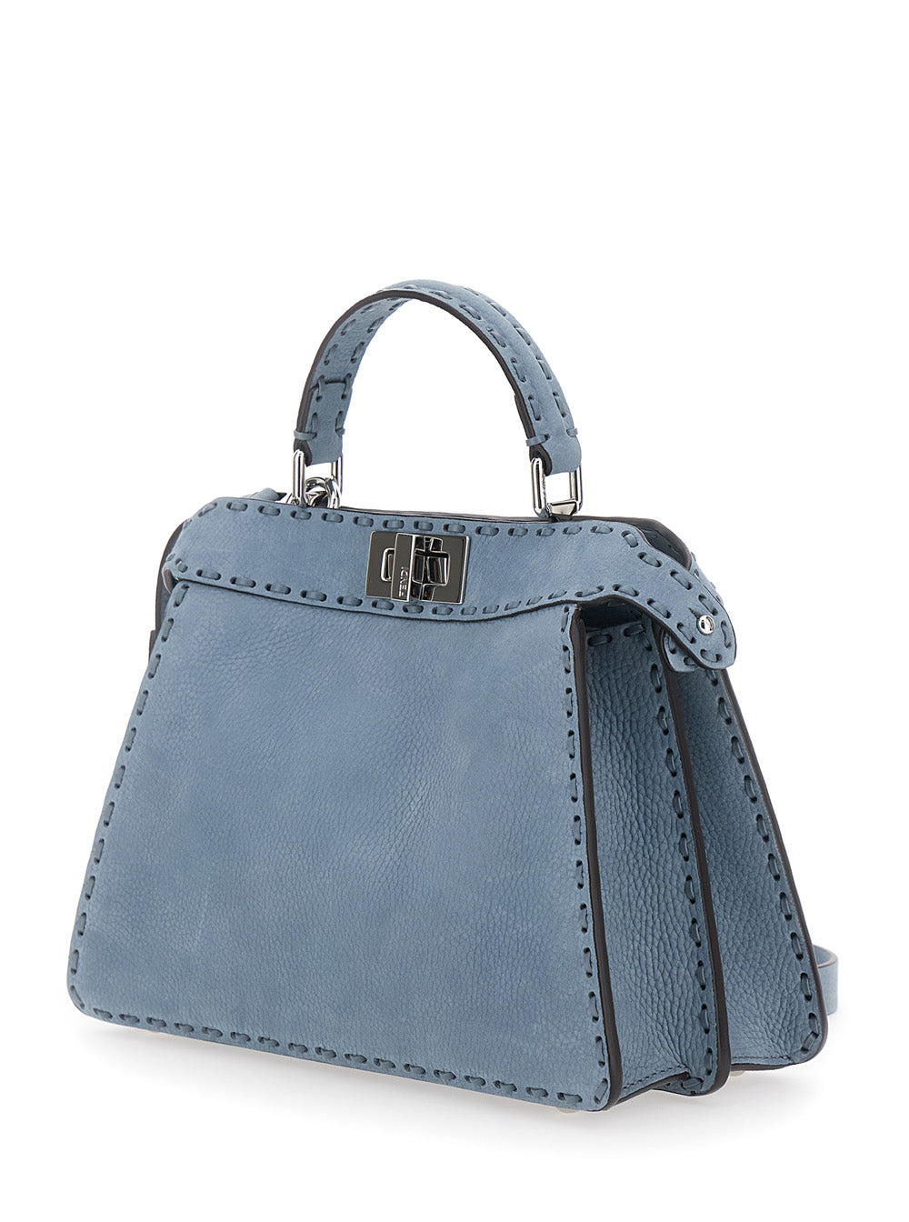 Fendi Women 'Peekaboo Iseeu Small' Light Blue Handbag With Shoulder Strap In Roman Leather Woman FENDI