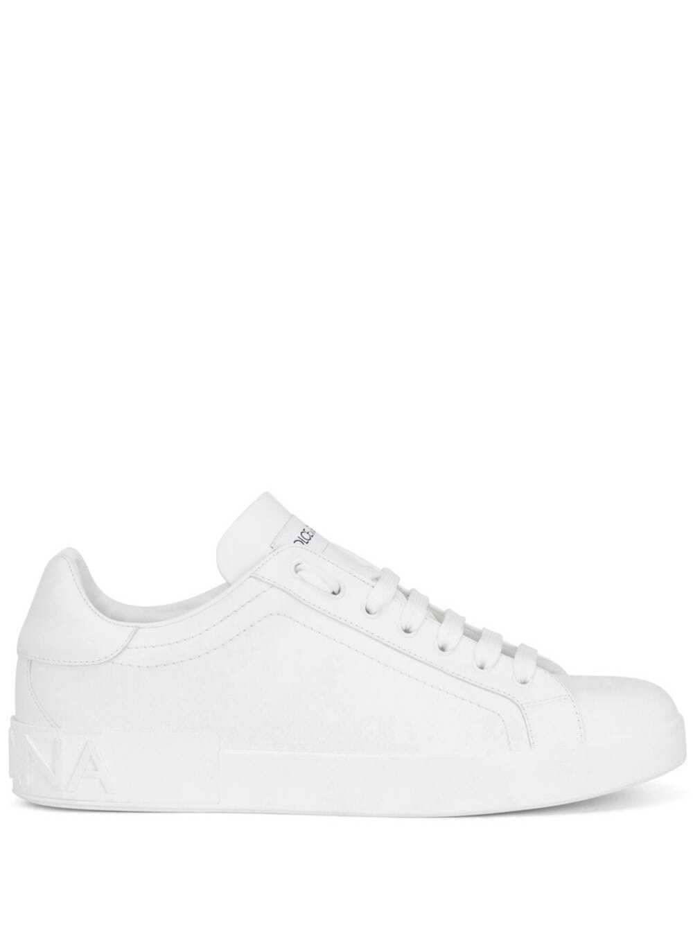 Dolce & Gabbana Men 'Portofino New' White Low Top Sneakers With Contrasting Logo In Leather For Men DOLCE & GABBANA