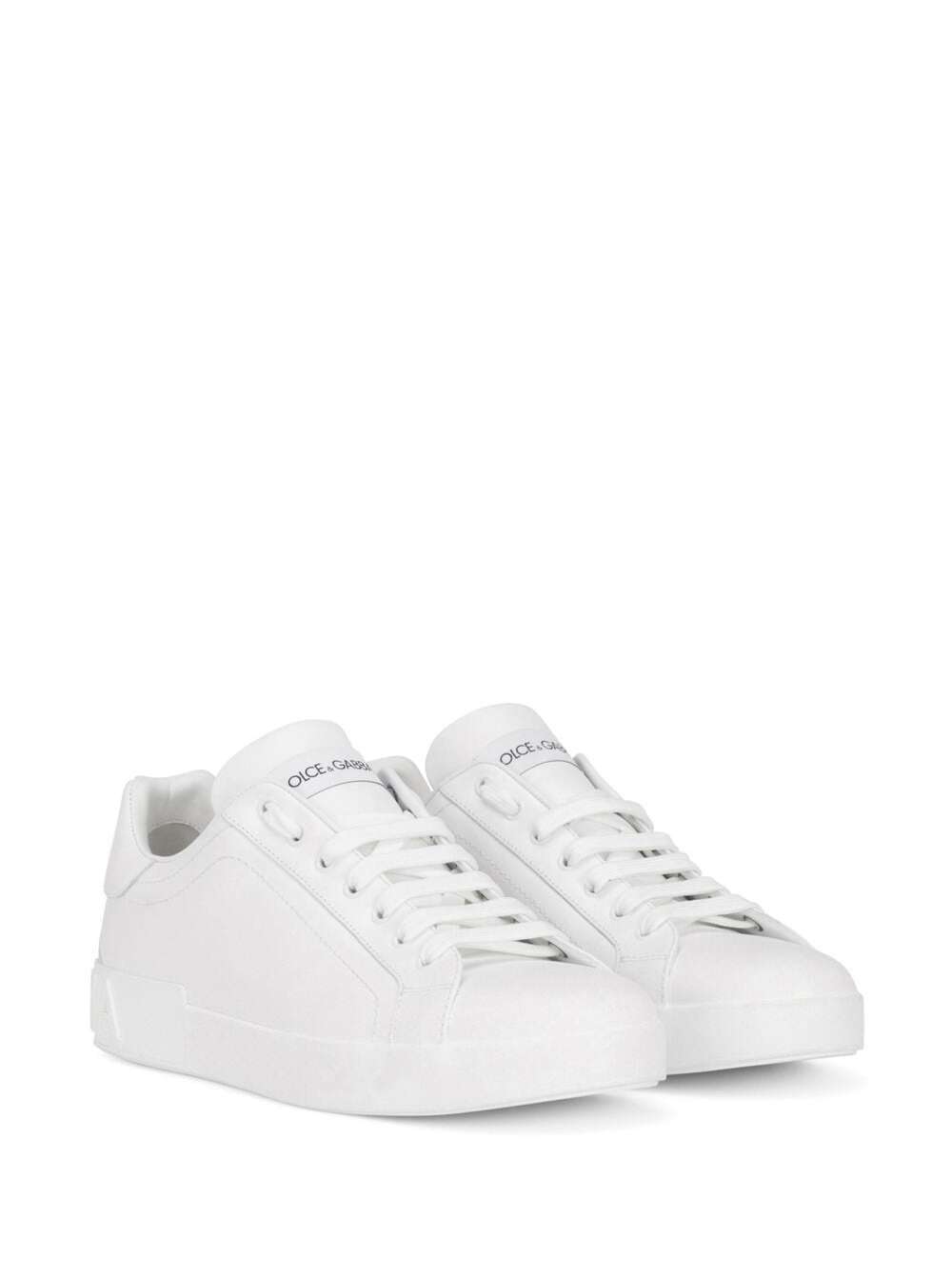 Dolce & Gabbana Men 'Portofino New' White Low Top Sneakers With Contrasting Logo In Leather For Men DOLCE & GABBANA