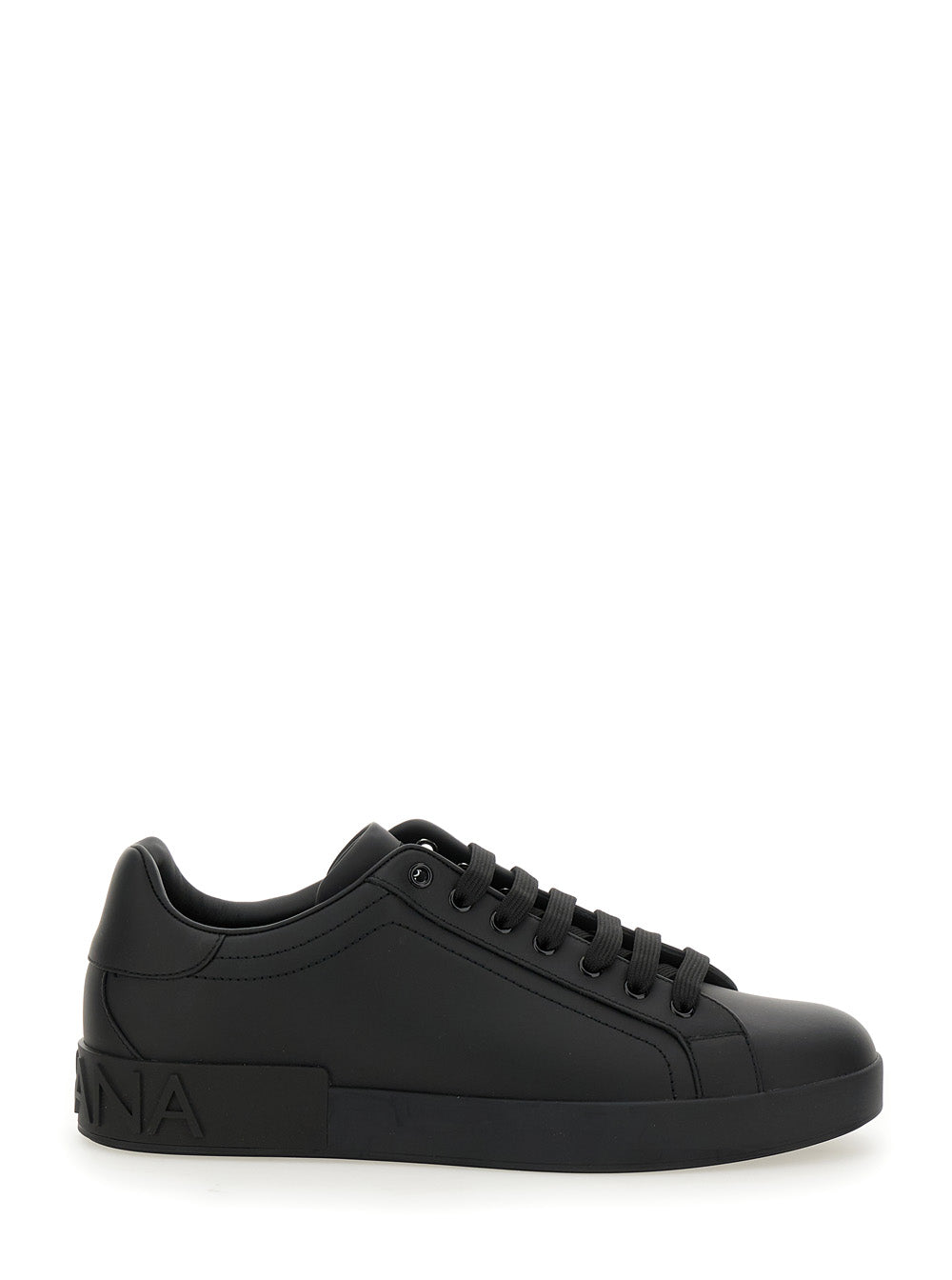 Dolce & Gabbana Men 'Portofino' Black Low Top Sneakers With Logo Lettering Detail In Smooth Leather Man DOLCE & GABBANA