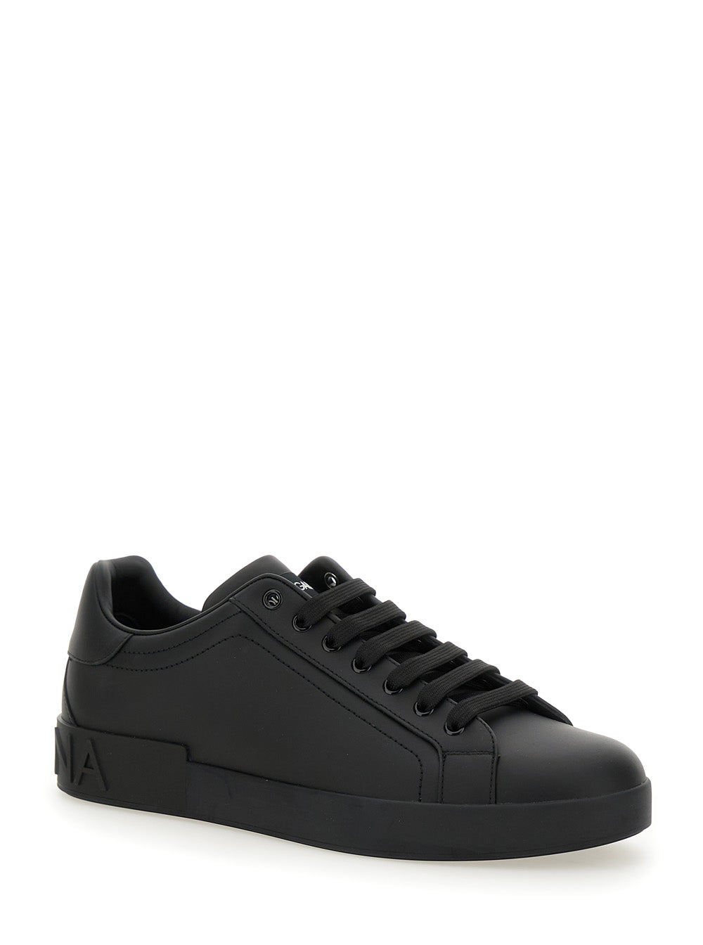 Dolce & Gabbana Men 'Portofino' Black Low Top Sneakers With Logo Lettering Detail In Smooth Leather Man DOLCE & GABBANA