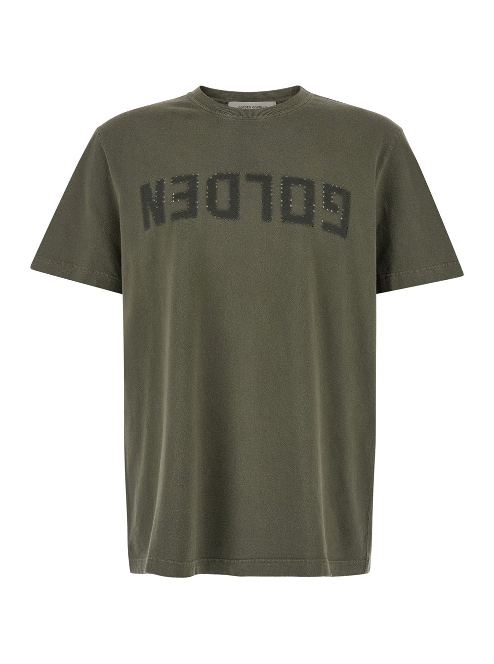 Golden Goose Men Green T-Shirt With Front Logo And Front Patch Logo In Cotton For Men GOLDEN GOOSE