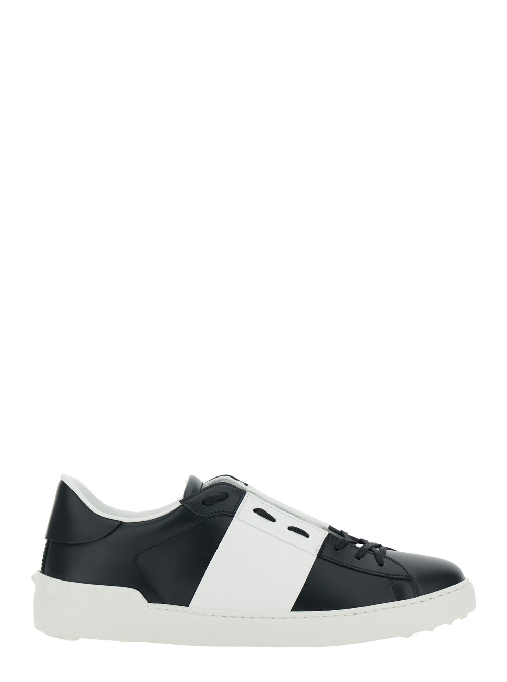 Valentino Garavani Men 'Open' White And Black Low Top Sneaker With Logo Patch On The Tongue In Leather Man VALENTINO GARAVANI
