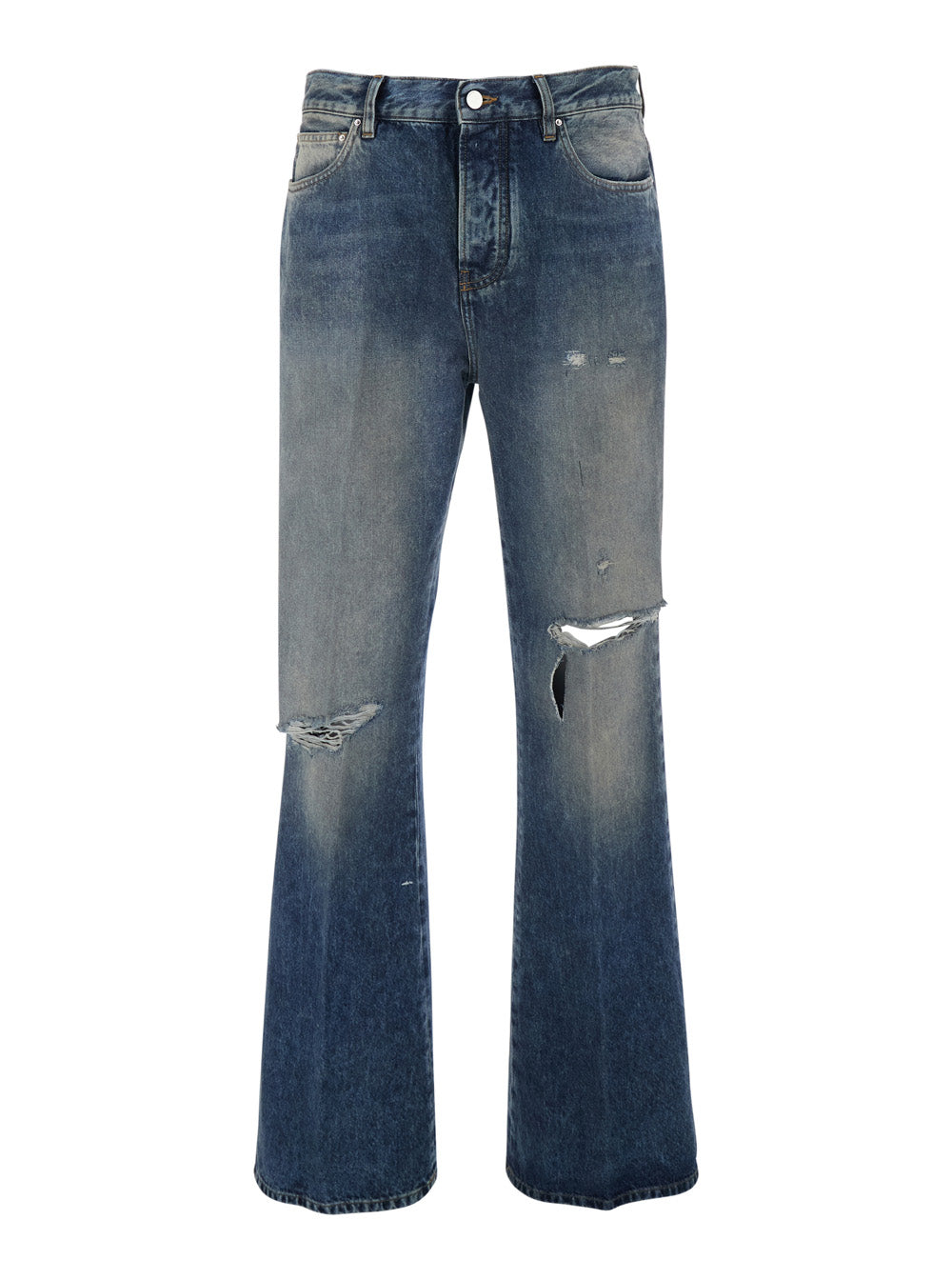 Amiri Men Blue Jeans With Rips On The Front And Logo Patch On The Back In Cotton Man AMIRI