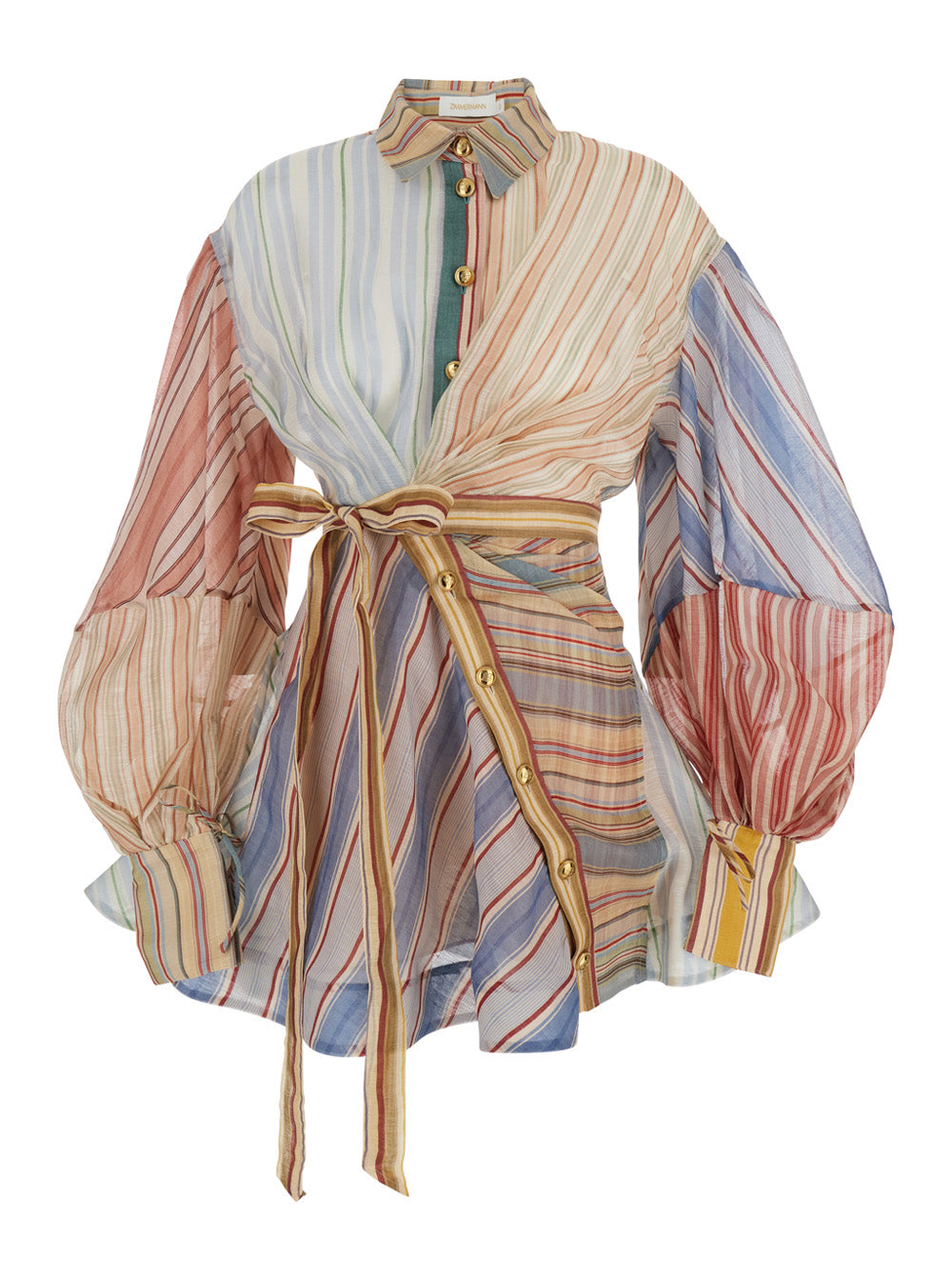 Zimmermann Women 'Rebellion' Multicolor Midi Dress With Bow Detail On The Front And All-Over Striped Motif In Linen And Silk Blend Woman ZIMMERMANN