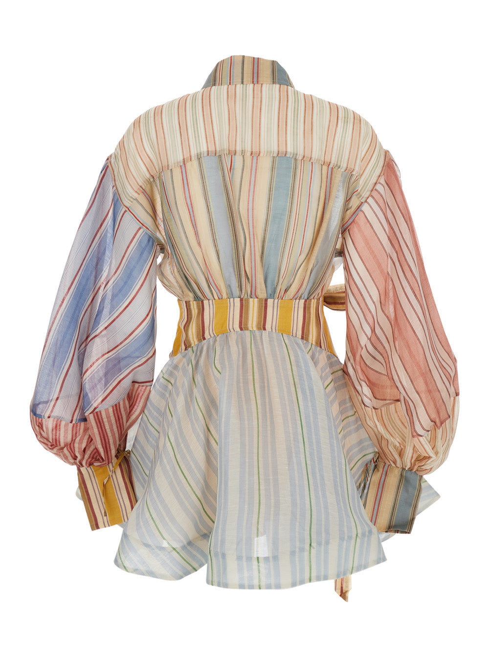 Zimmermann Women 'Rebellion' Multicolor Midi Dress With Bow Detail On The Front And All-Over Striped Motif In Linen And Silk Blend Woman ZIMMERMANN