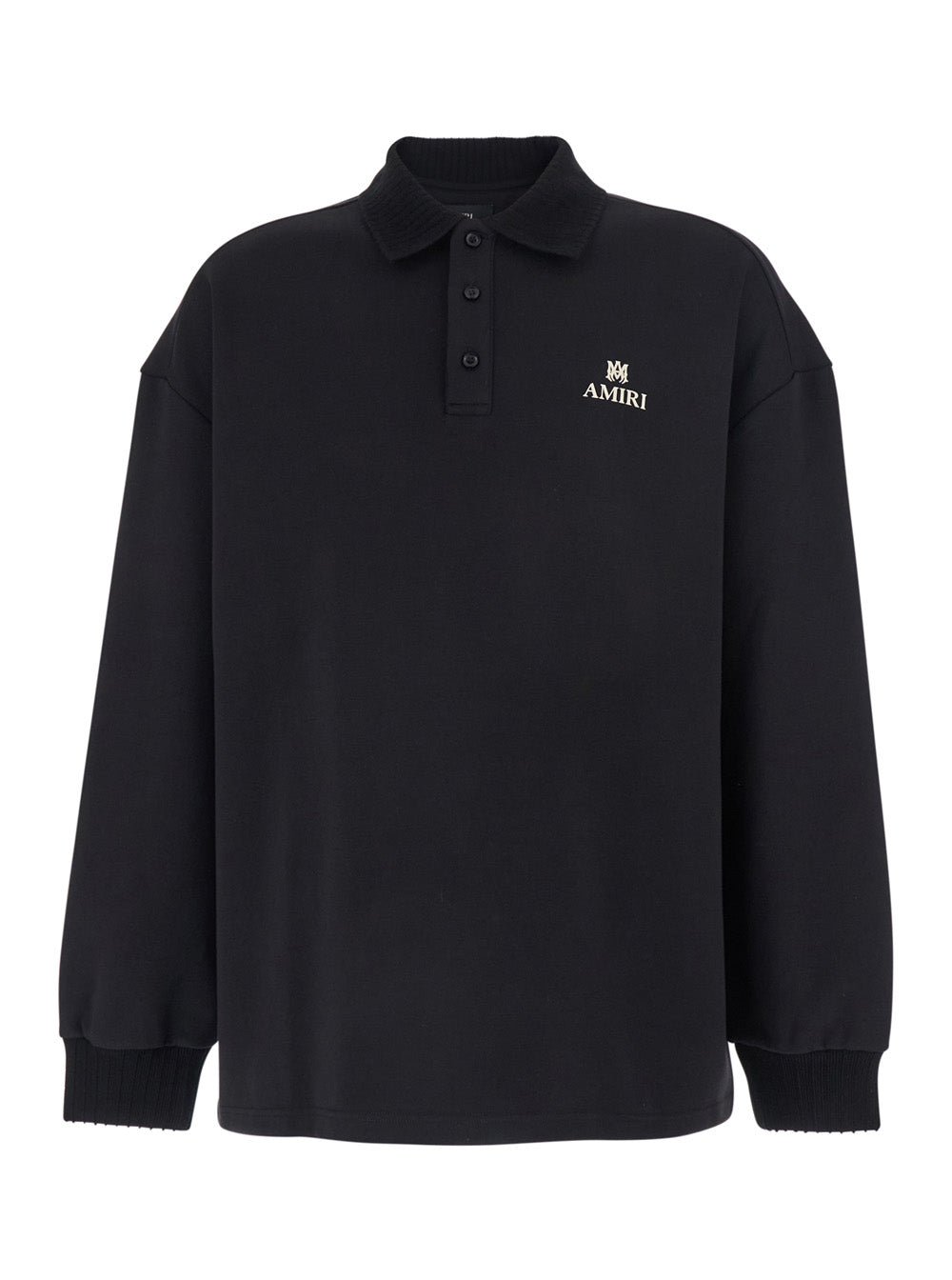Amiri Men Black Polo Collar Sweatshirt With Logo Lettering On The Front In Cotton For Men AMIRI