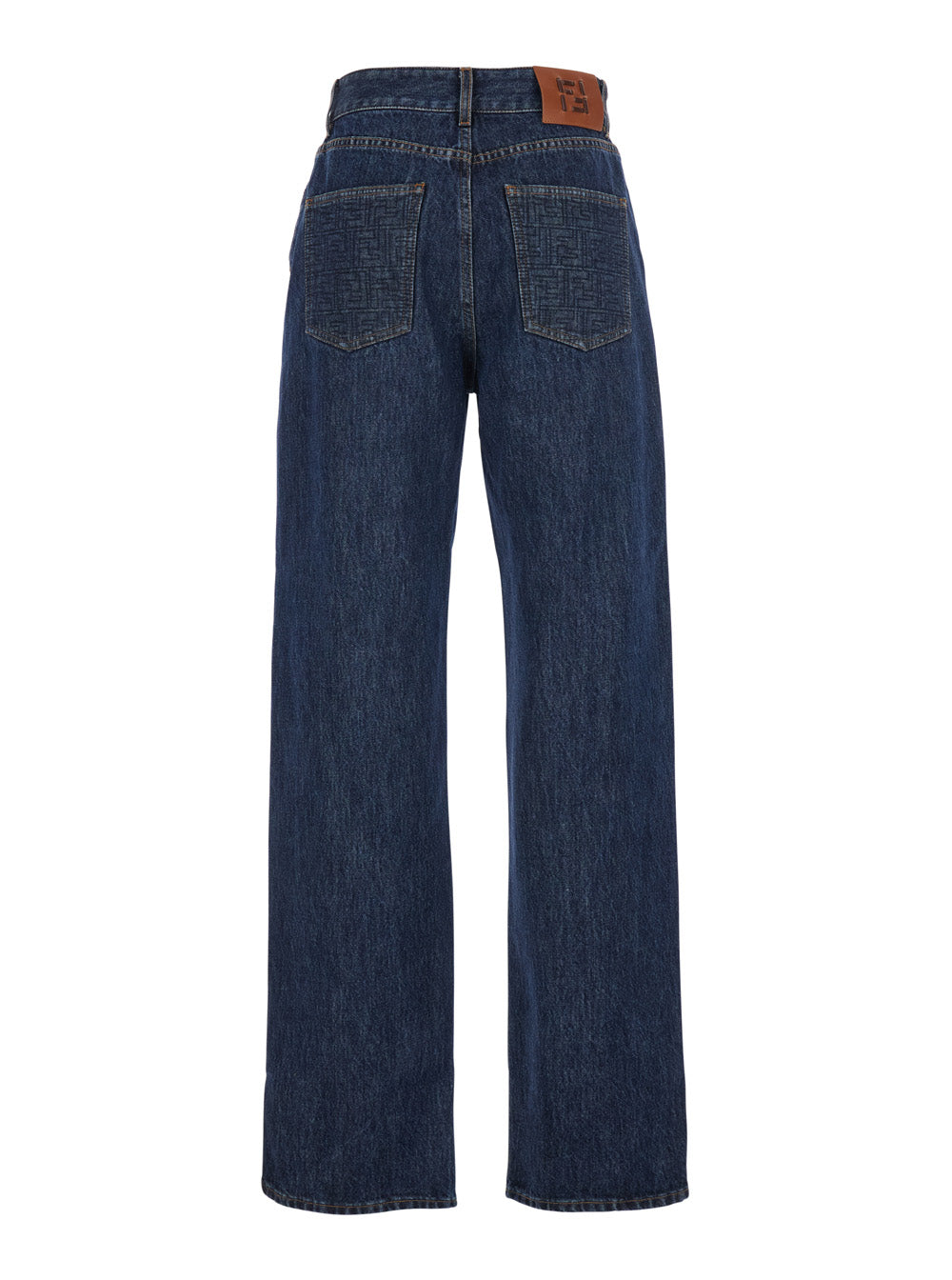 Fendi Women Blue Five-Pocket Jeans With Logo Patch On The Back In Denim For Women FENDI