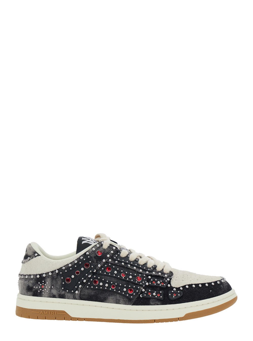 Amiri Men 'Skel Top' Black Sneakers With Beads And Crystals Applied In Cotton For Men AMIRI