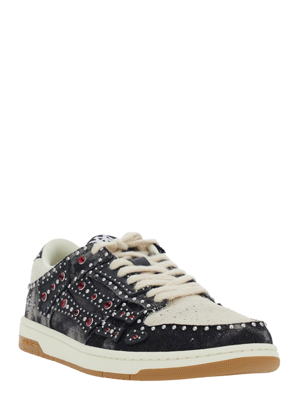 Amiri Men 'Skel Top' Black Sneakers With Beads And Crystals Applied In Cotton For Men AMIRI