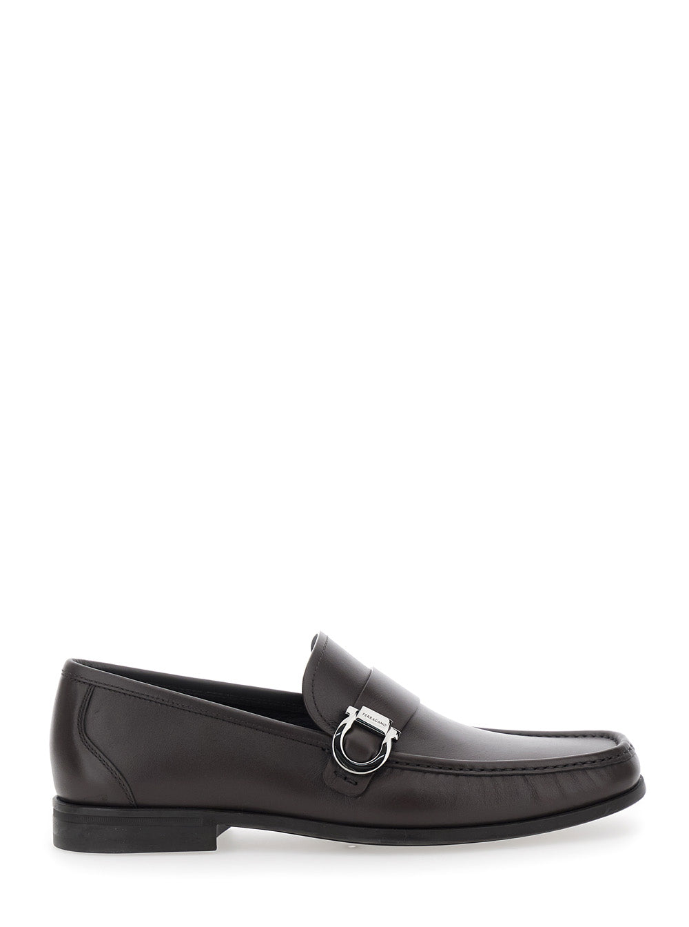 Ferragamo Men Brown Loafers With Gancini Detail On Side In Leather Man FERRAGAMO