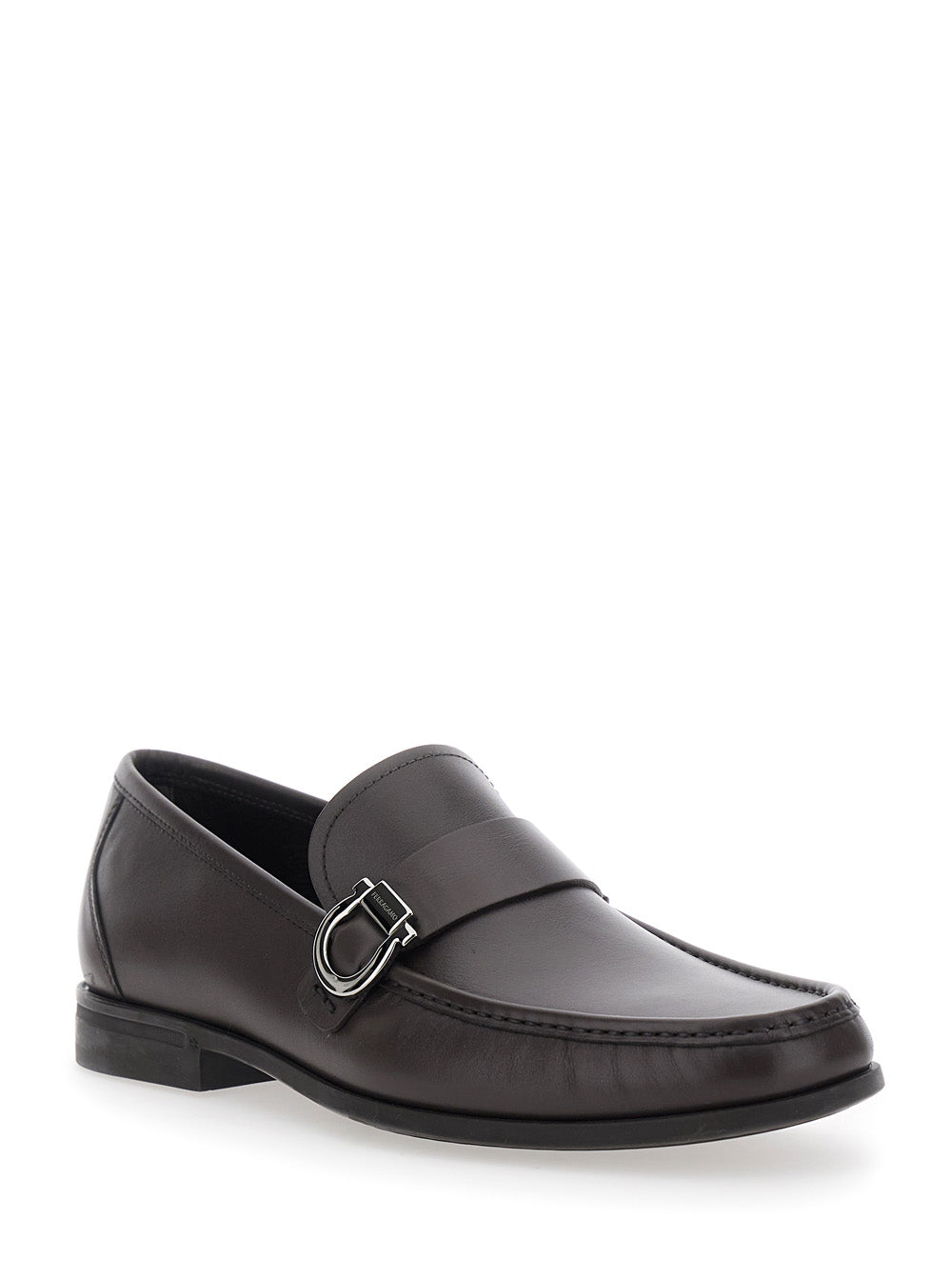 Ferragamo Men Brown Loafers With Gancini Detail On Side In Leather Man FERRAGAMO