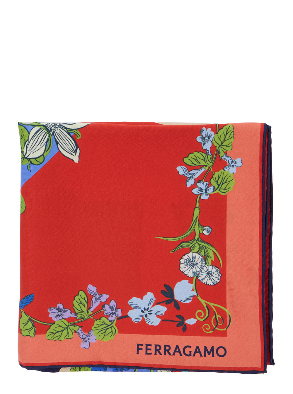 Ferragamo Women Red Scarf With Floral Print And Logo Lettering In Silk Woman FERRAGAMO