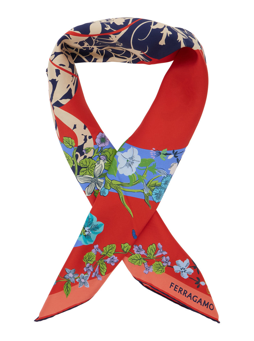 Ferragamo Women Red Scarf With Floral Print And Logo Lettering In Silk Woman FERRAGAMO