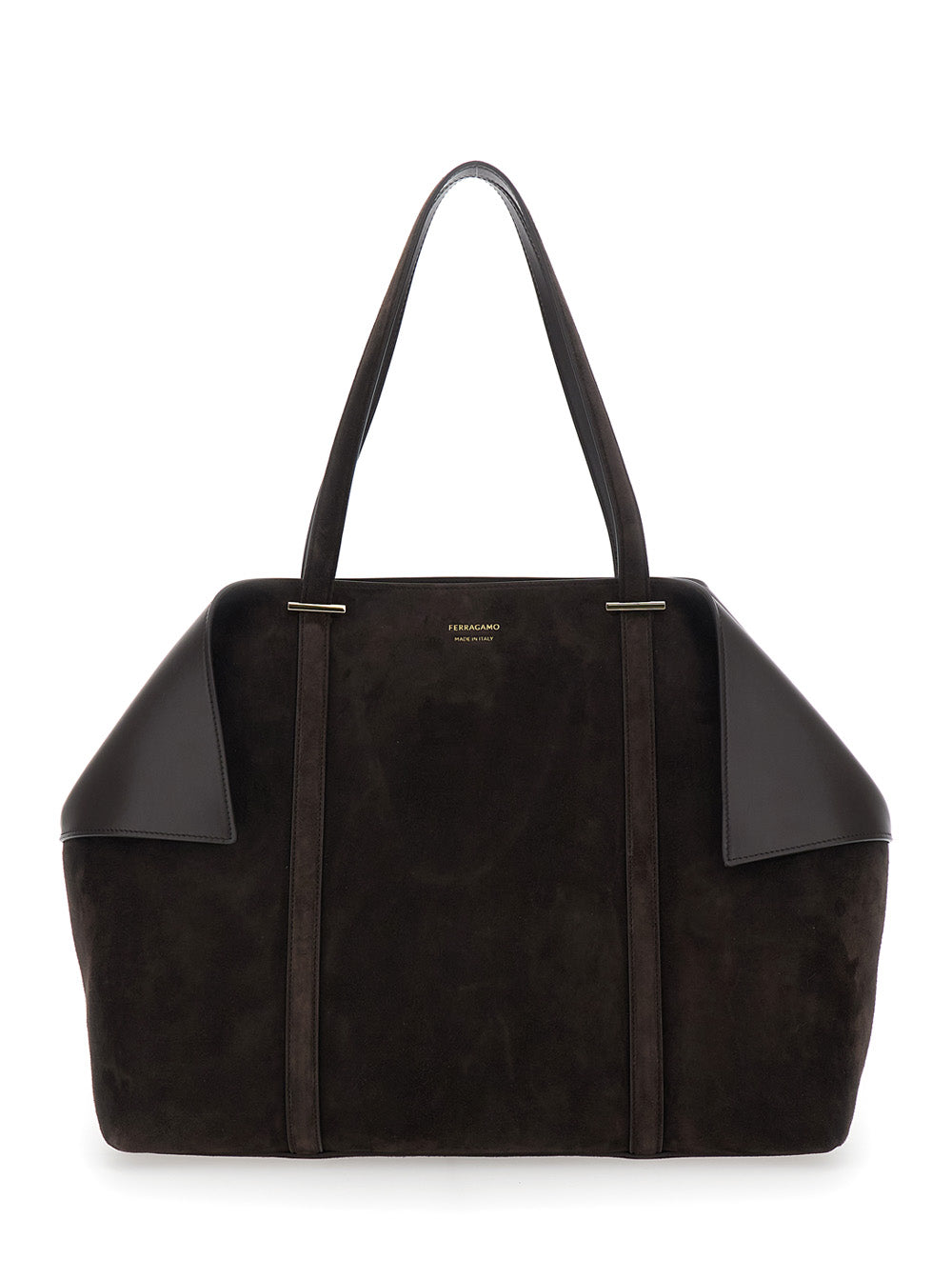 Ferragamo Women Brown Tote Bag With Folded Angles And Embossed Logo Lettering On The Front In Suede Woman FERRAGAMO