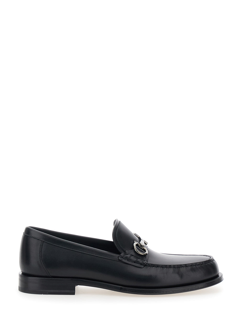 Ferragamo Men Black Loafers With Gancini Metal Detail On The Front In Leather Man FERRAGAMO