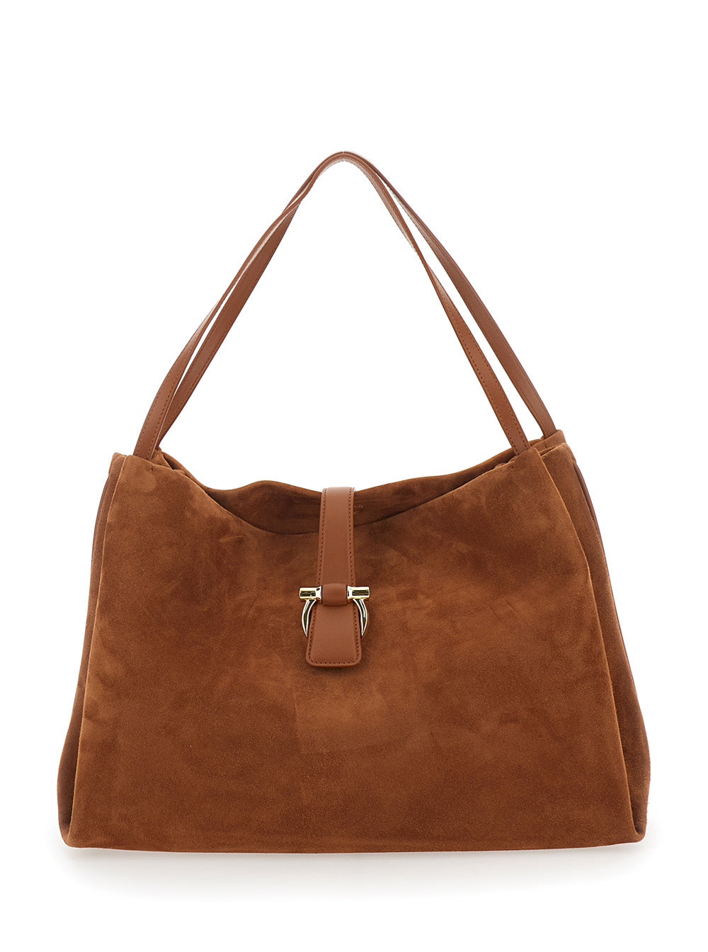Ferragamo Women Brown Shoulder Bag With Two Top Handles And Gancini Plaque On The Front In Suede Woman FERRAGAMO