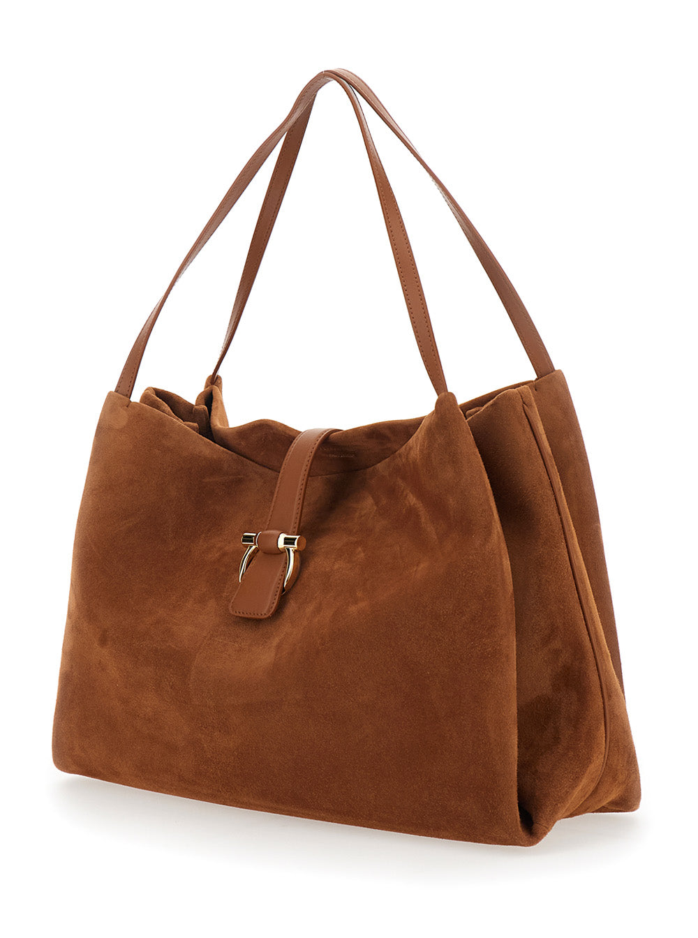 Ferragamo Women Brown Shoulder Bag With Two Top Handles And Gancini Plaque On The Front In Suede Woman FERRAGAMO