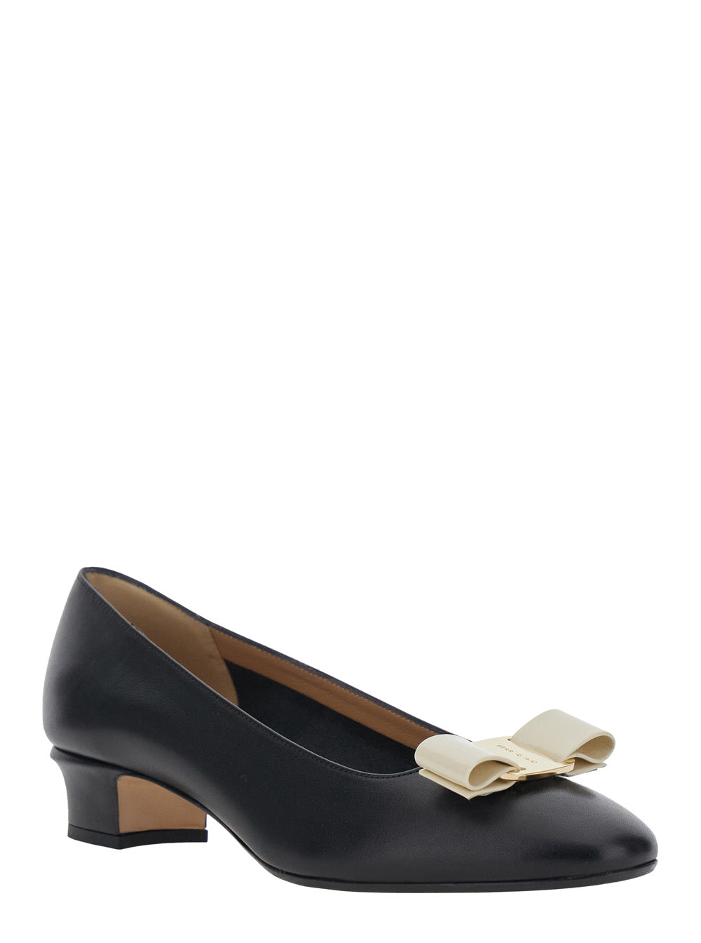 Ferragamo Women 'Vara 2.0' Black Pumps With Block Heel And Logo Plate On The Front In Leather Woman FERRAGAMO