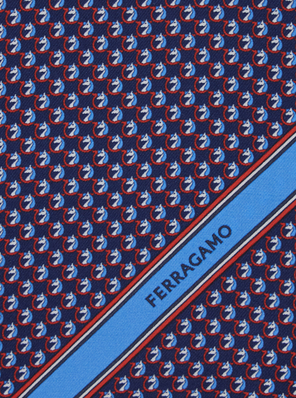 Ferragamo Men Blue Pocket Square With Gancini Print And Logo Lettering In Silk Man FERRAGAMO