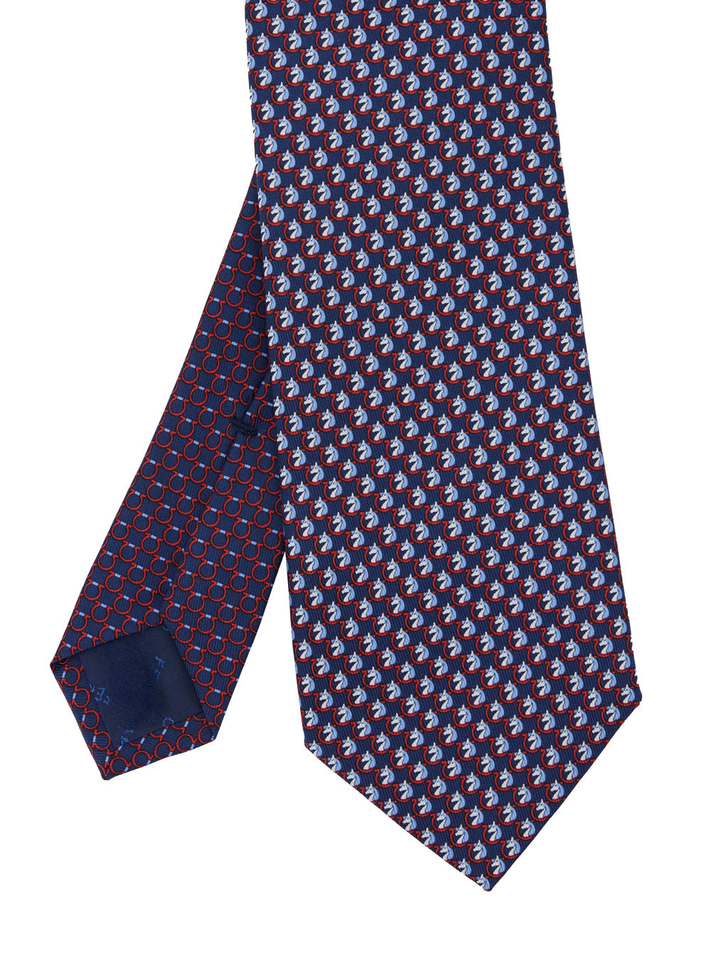 Ferragamo Men Blue Tie With Rear Tie Closure And All-Over Gancini Print In Silk Man FERRAGAMO